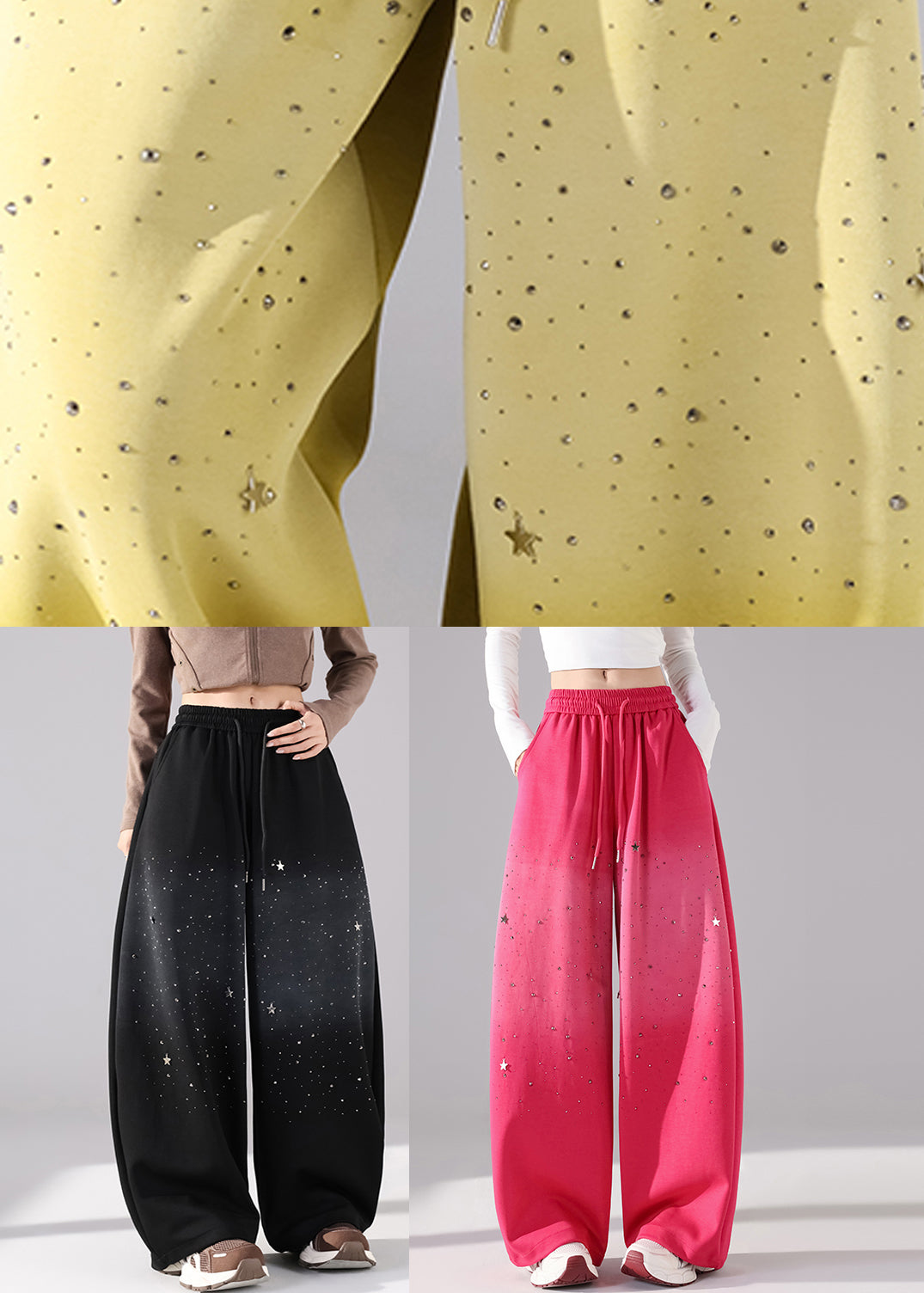 Loose Yellow Pockets Zircon Wide Leg Pants Fall