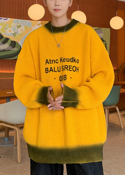 Loose Yellow Tie Dye Letter Knit Sweaters Winter