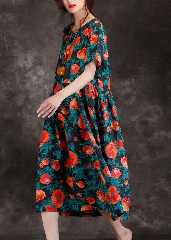 Loose Black Print Linen Long Shirts Fitted Wardrobes V Neck Cinched Long Summer Dresses