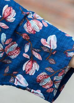 Loose Blue Red Print Cotton Tunic Pattern V Neck Asymmetric Maxi Summer Dresses