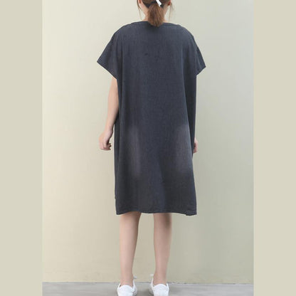 Loose O Neck Red Pockets Cotton Quilting Dresses Inspiration Denim Black Dress