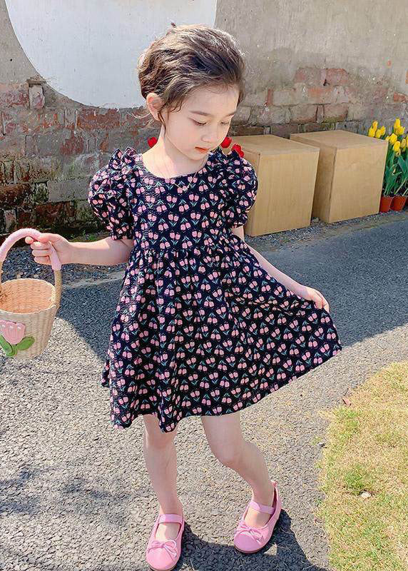 Black Ruffled Print Patchwork Chiffon Baby Princess Dress Summer