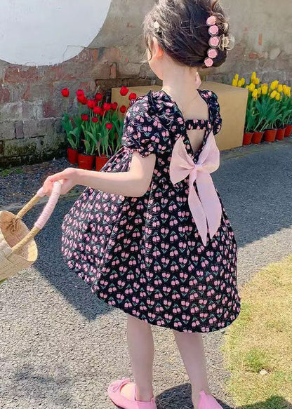 Black Ruffled Print Patchwork Chiffon Baby Princess Dress Summer