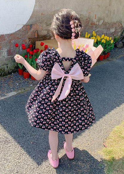 Black Ruffled Print Patchwork Chiffon Baby Princess Dress Summer