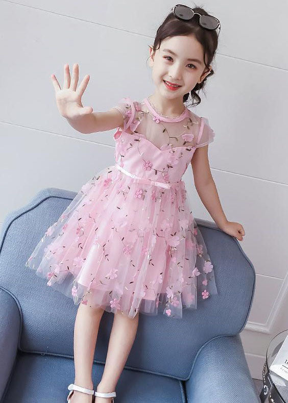 Pink Decorated Patchwork Tulle Baby Princess Dresses Summer