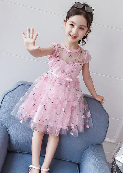 Pink Decorated Patchwork Tulle Baby Princess Dresses Summer