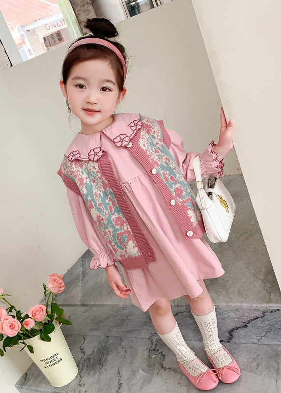 Pink Vest and Dresses Cotton Baby Two Pieces Set Fall