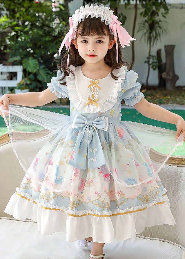 Pink Ruffled Patchwork Bow Chiffon Baby Maxi Dress Summer