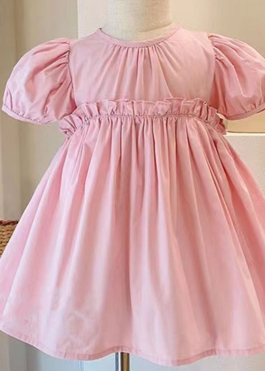 Pink Ruffled Patchwork Cotton Kids Dress Summer