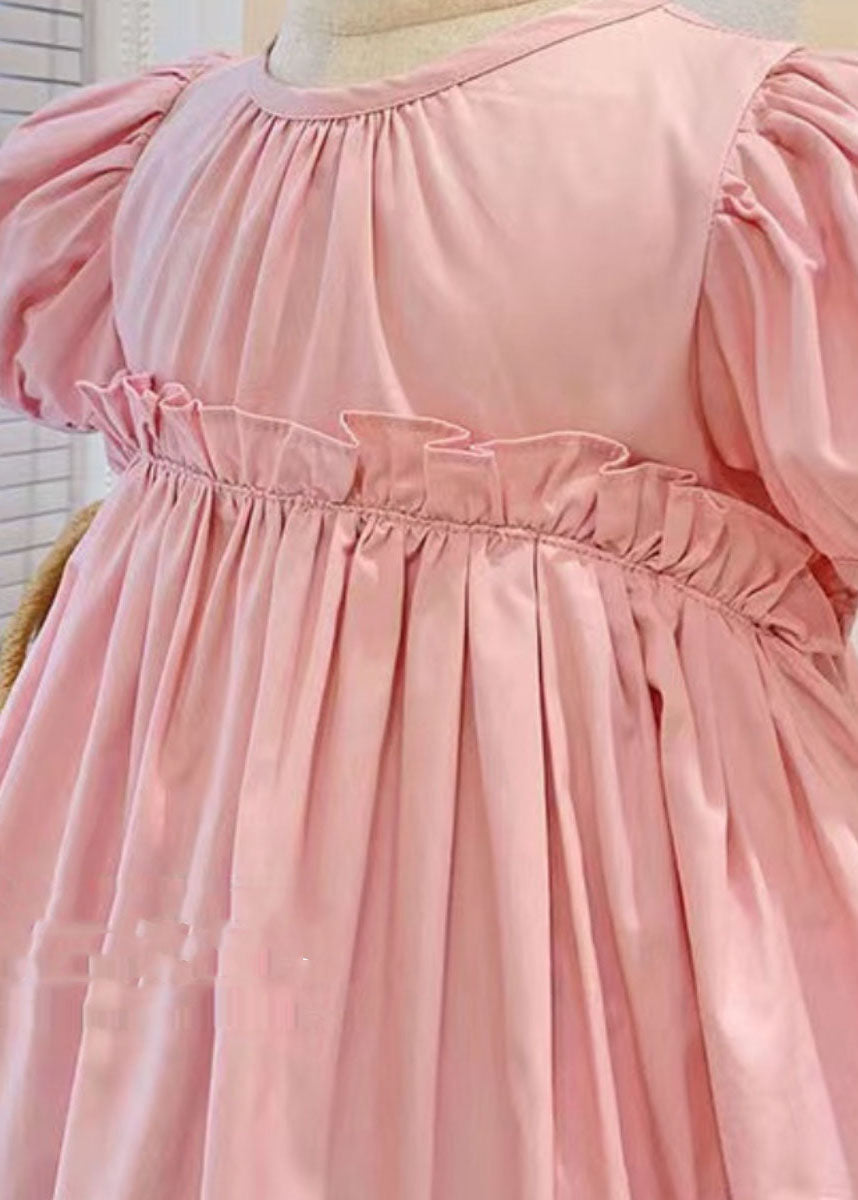Pink Ruffled Patchwork Cotton Kids Dress Summer