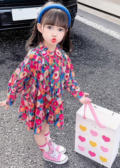 Rainbow Peter Pan Collar Print Kids Mid Dress Fall