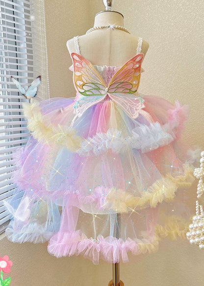 Rainbow Ruffled Layered Patchwork Tulle Baby Dresses Sleeveless