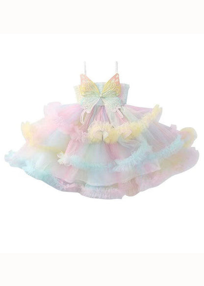 Rainbow Ruffled Layered Patchwork Tulle Baby Dresses Sleeveless