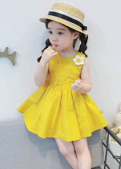 Yellow Patchwork Cotton Mid Dresses Sleeveless