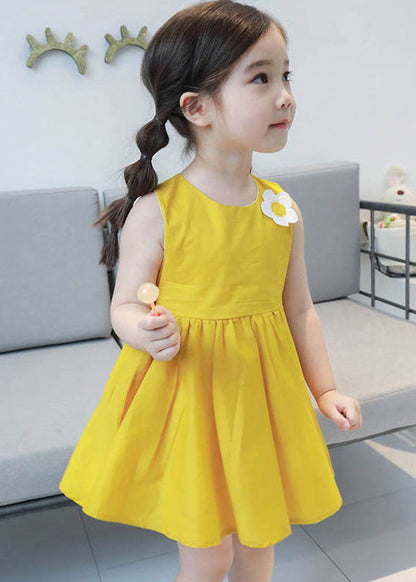 Yellow Patchwork Cotton Mid Dresses Sleeveless