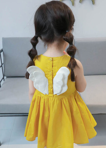 Yellow Patchwork Cotton Mid Dresses Sleeveless