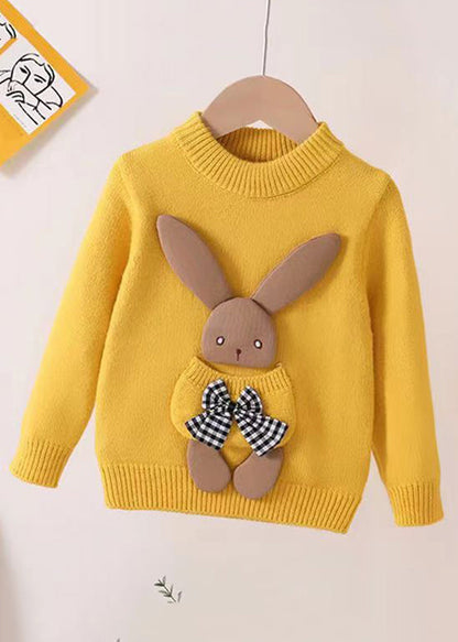 Yellow O Neck Pockets Patchwork Thick Sweater Winter
