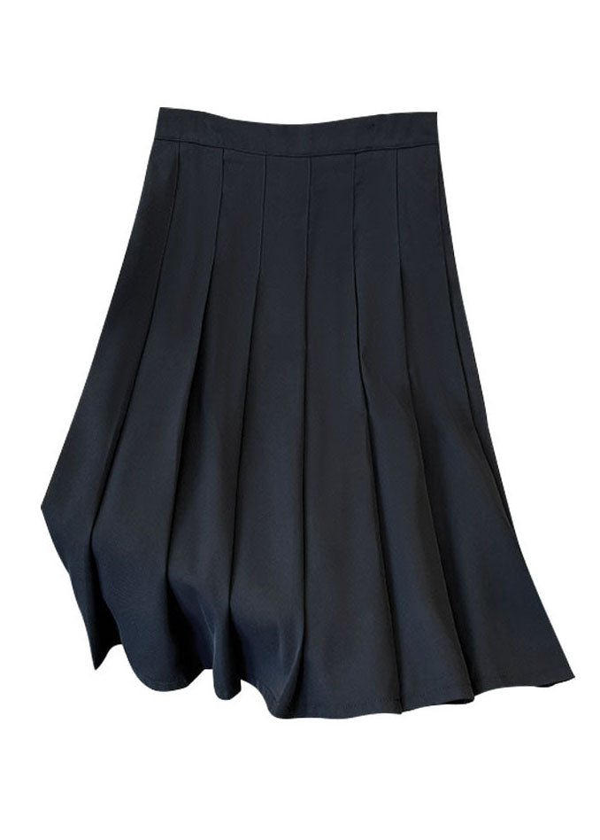 Modern Apricot Elastic Waist Patchwork Cotton Pleated Skirt Summer