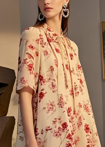 Modern Apricot Print Patchwork Chiffon Tea Dresses Summer