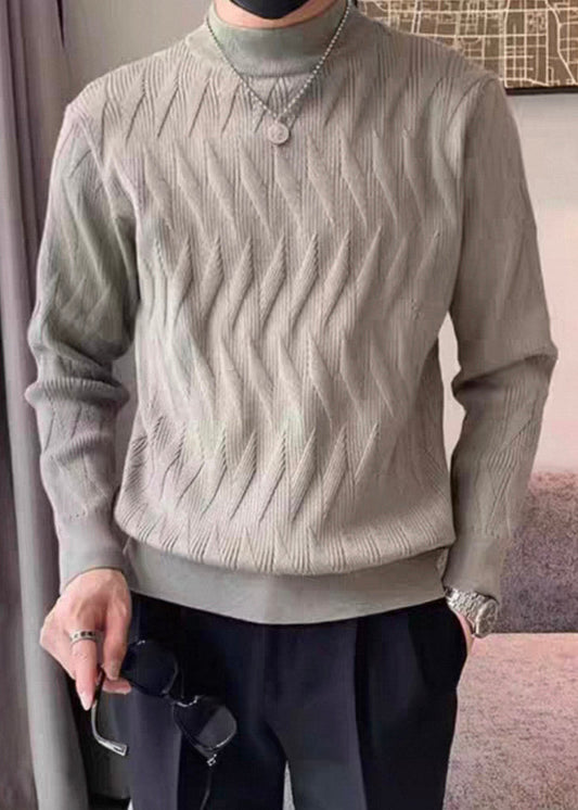 Modern Army Green Plaid Knit Sweater Tops Winter