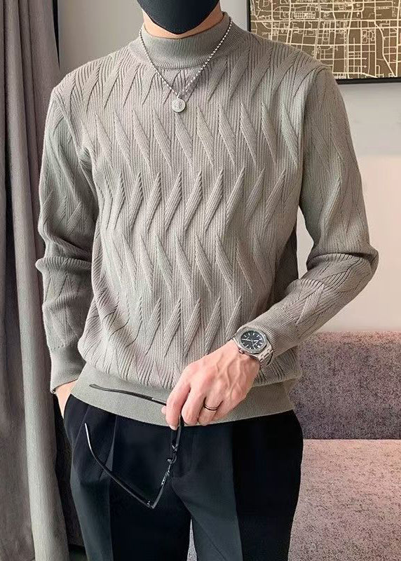 Modern Army Green Plaid Knit Sweater Tops Winter