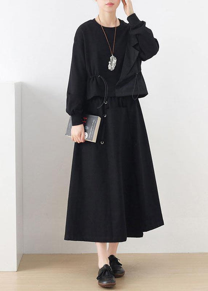 Modern Black Cinched Pockets Asymmetrical Design Skirt