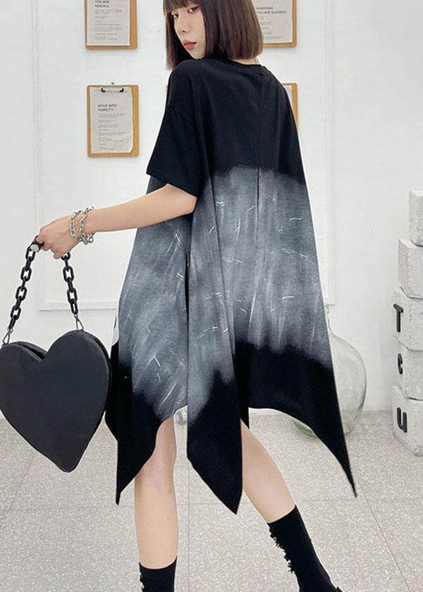 Modern Black Circle Asymmetric Cotton Dresses Short Sleeve