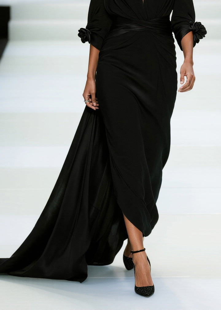 Modern Black Cold Shoulder Decorated Chiffon Vestidos Dress Summer