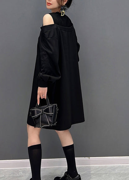 Modern Black O-neck Fake Two Pieces Knit Mid Dresses Fall