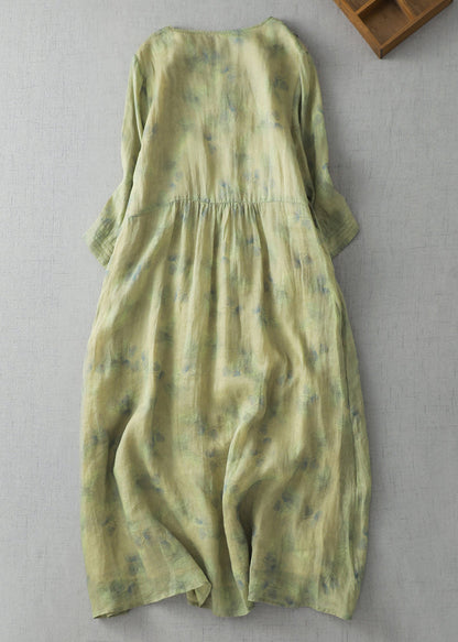 Modern Black V Neck Print Wrinkled Linen a Line Dress Summer