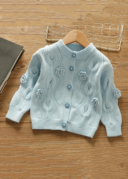Modern Blue O-neck Button Patchwork Knit Cardigan Fall