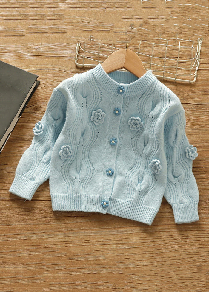 Modern Blue O-neck Button Patchwork Knit Cardigan Fall