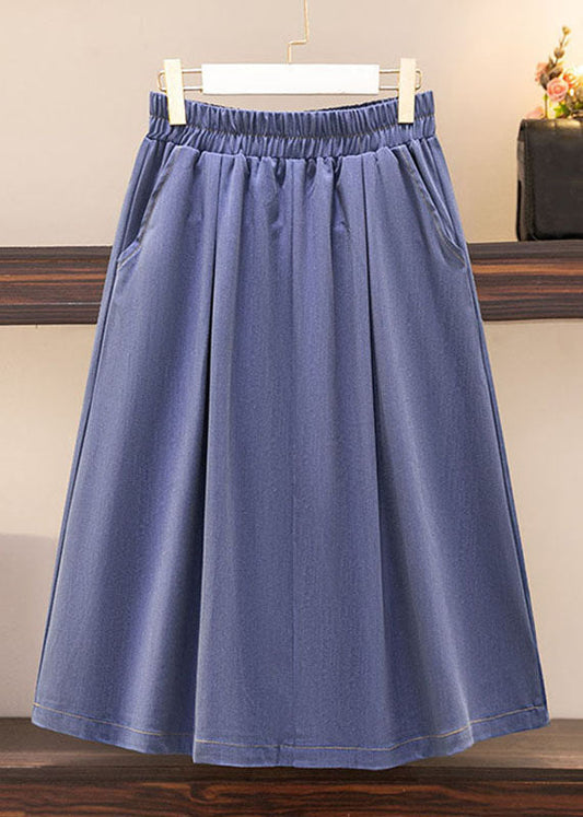 Modern Blue Pockets Elastic Waist Patchwork a Iine Skirts Summer
