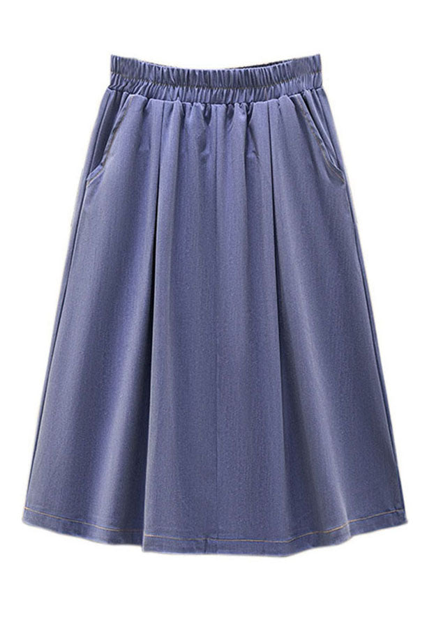 Modern Blue Pockets Elastic Waist Patchwork a Iine Skirts Summer