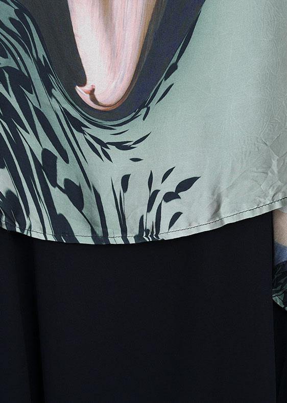 Modern Blue Print Asymmetrical Design Summer Silk Long Dress