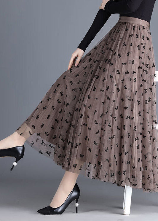 Modern Brown Butterfly Wear on Both Sides Tulle Pleated Skirts Spring