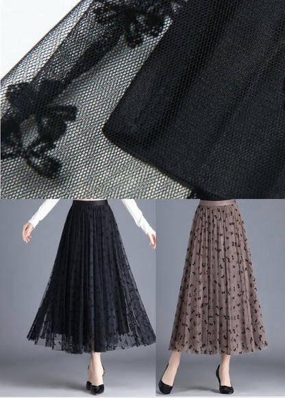 Modern Brown Butterfly Wear on Both Sides Tulle Pleated Skirts Spring