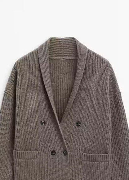 Modern Brown Notched Patchwork Knit Cardigans Spring