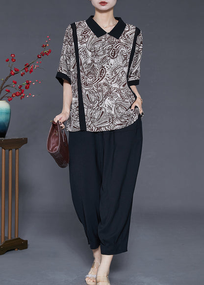 Modern Brown Oversized Print Chiffon Two-piece Set Summer