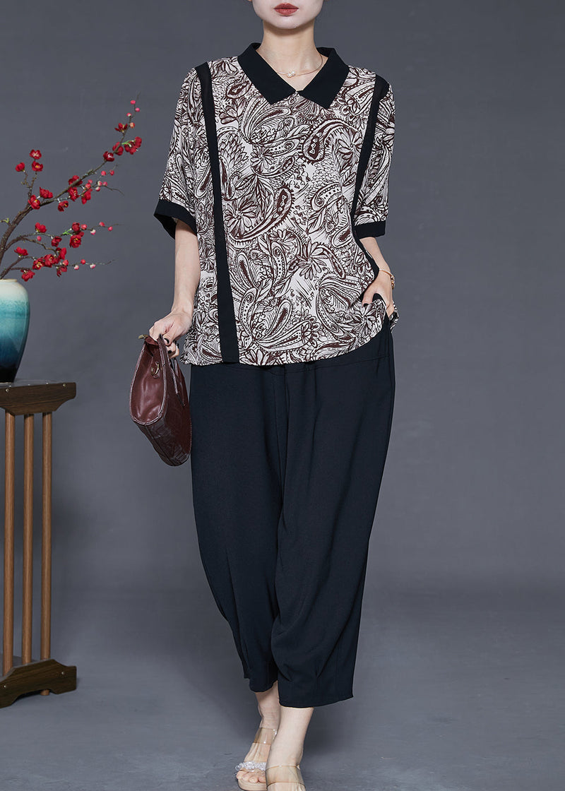 Modern Brown Oversized Print Chiffon Two-piece Set Summer