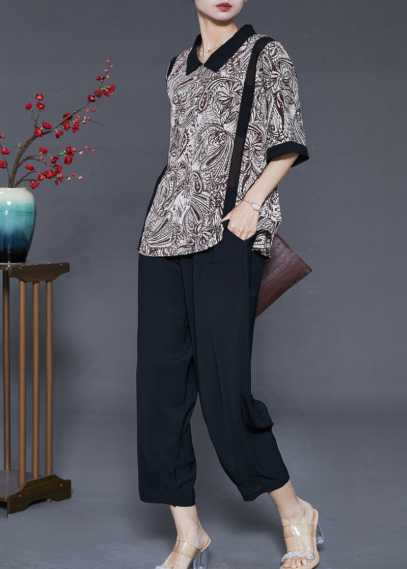 Modern Brown Oversized Print Chiffon Two-piece Set Summer