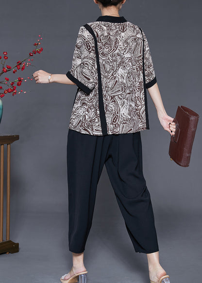 Modern Brown Oversized Print Chiffon Two-piece Set Summer