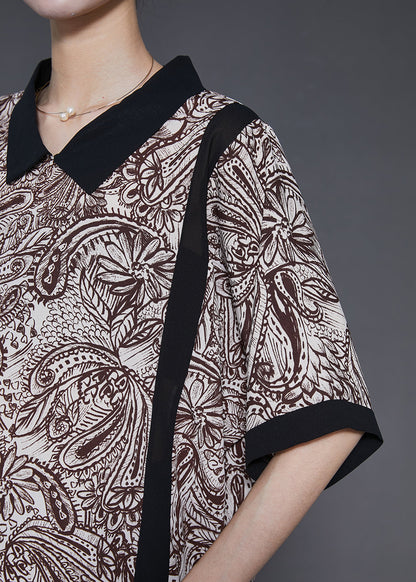 Modern Brown Oversized Print Chiffon Two-piece Set Summer