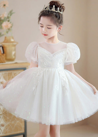Modern Champagne O-neck Sequins Patchwork Nail Bead Tulle Mid Dresses Summer