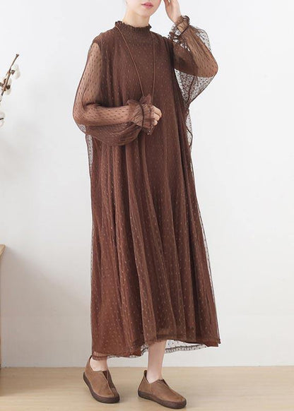 Modern Chocolate Patchwork Holiday Summer Chiffon Dress