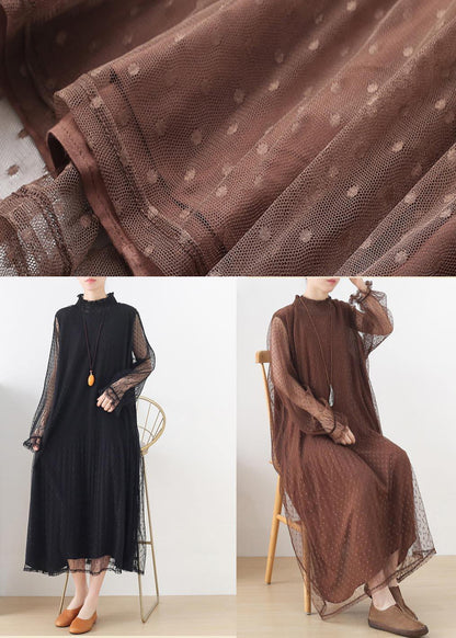 Modern Chocolate Patchwork Holiday Summer Chiffon Dress