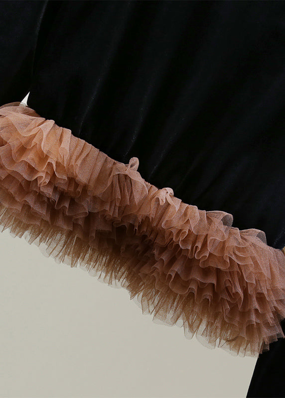 Modern Coffee O-neck Tulle Patchwork Silk Velvet Sweater Winter
