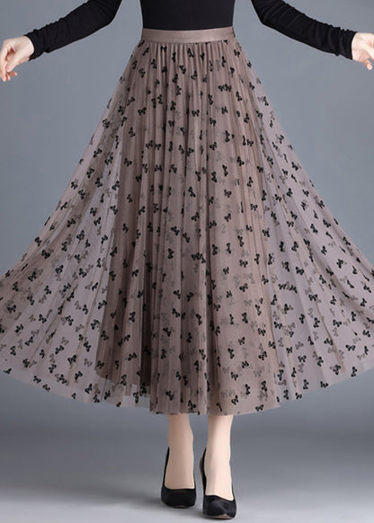 Modern Chocolate Print Draping Tulle a Line Skirts Spring