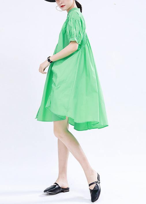 Modern Green Asymmetrical Design Cotton Summer Dress