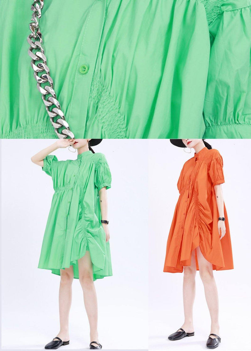 Modern Green Asymmetrical Design Cotton Summer Dress
